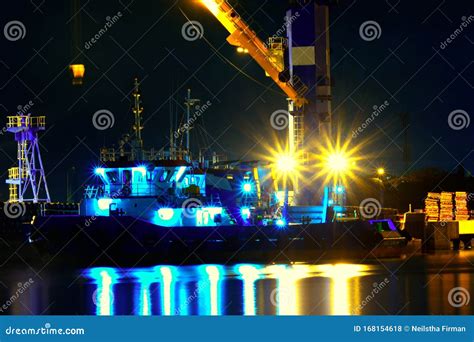 Cargo Sea Port for Containers at Night Editorial Stock Photo - Image of ...