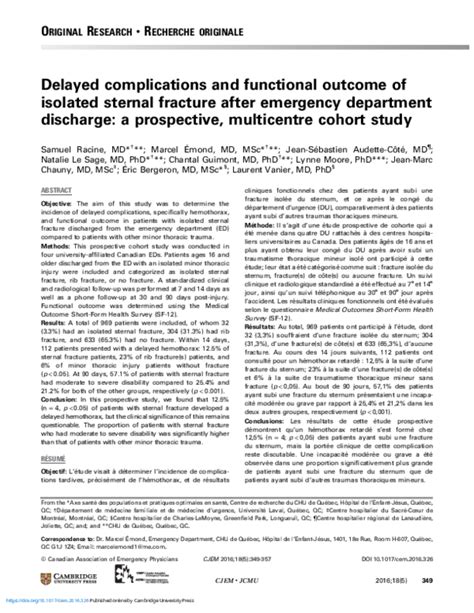 (PDF) Delayed complications and functional outcome of isolated sternal fracture after emergency ...