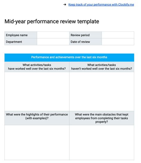 Midyear Performance Review And Evaluation Template