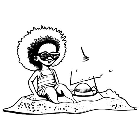 Desenho para colorir Afro Girl Beach Sand · Creative Fabrica