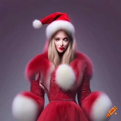Woman in red and white fur christmas dress on Craiyon