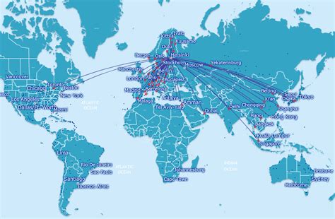 Finnair route map - longhaul routes