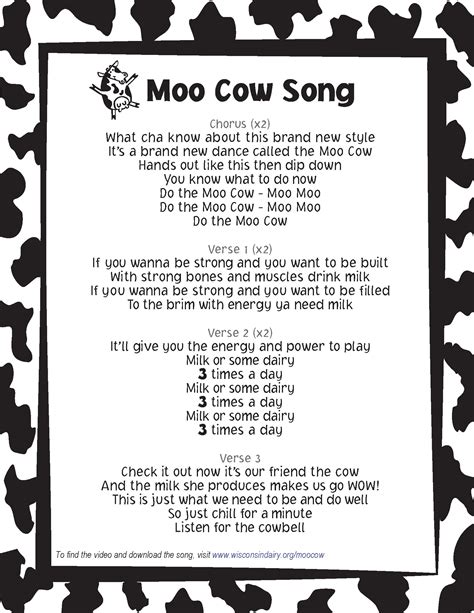 Moo Cow Brain Break Song Lyrics - Midwest Dairy