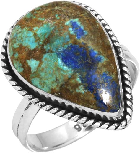 Natural Azurite Ring Solid 925 Sterling Silver Unique Jewelry Size S (37271_R9) : Amazon.co.uk ...