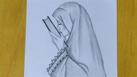 Girl with quran, hijab girl kissing quran Pencil Sketches Of Girls ...