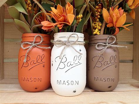 Pick 3 Hand Painted Mason Jars Autumn Home Decor Fall | Etsy Pot Mason Diy, Fall Mason Jars ...