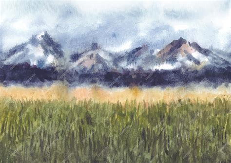 Premium Vector | Nature landscape with mountains in watercolor painting