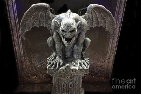 Surreal Gothic Spooky Haunting Scary Dark Gothic Gargoyle On Pedestal - Gargoyle Halloween Print ...