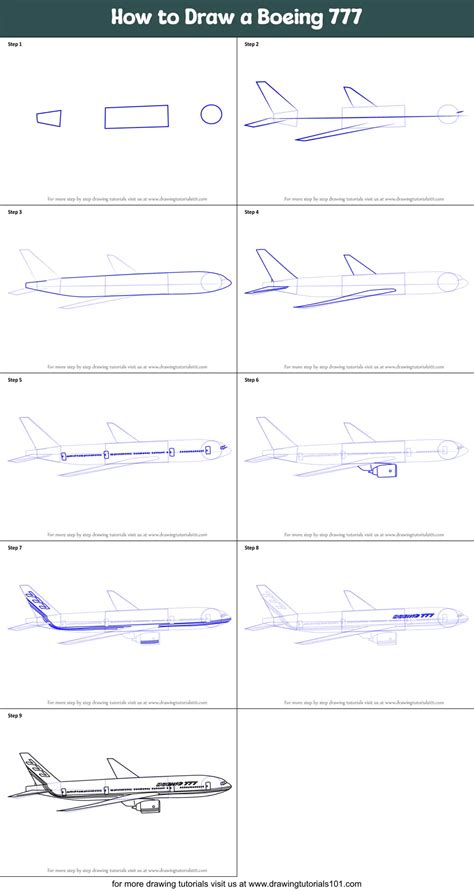 How to Draw a Boeing 777 printable step by step drawing sheet ...