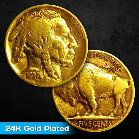 GOLD BUFFALO NICKEL - Pure 24K GOLD PLATED Authentic Buffalo Indian ...