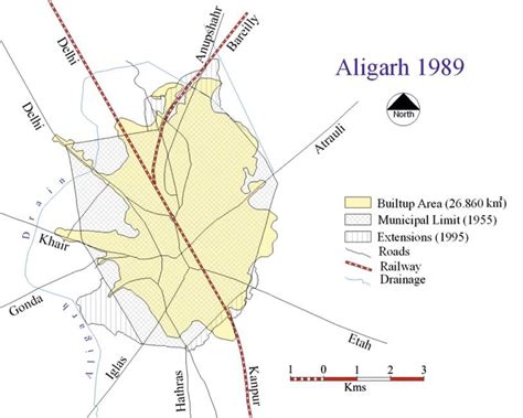 a Map showing municipal limits and urban area of Aligarh city in 1989 | Download Scientific Diagram