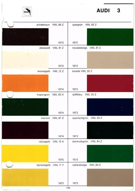 Audi Paint Colour Chart