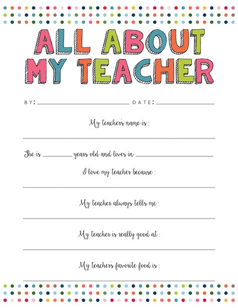 About My Teacher Printable