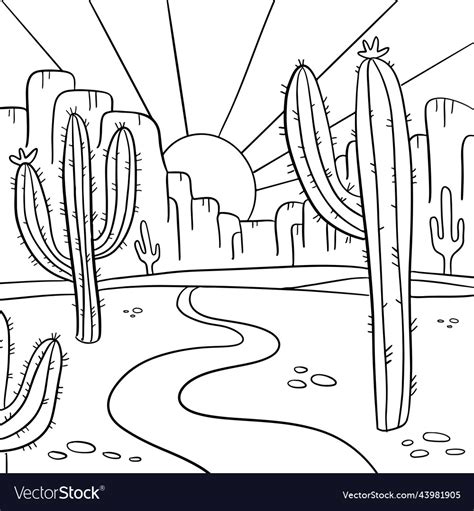 Coloring page with arizona desert landscape hand Vector Image