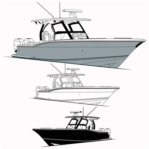 Boat vector, Side view fishing boat vector line art illustration ...