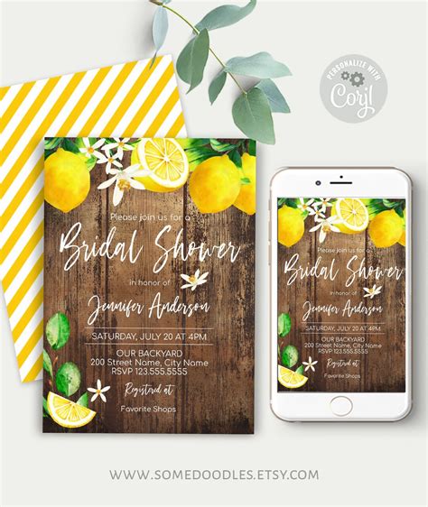 Lemon Bridal Shower Invitation Rustic Wedding Shower Instant - Etsy