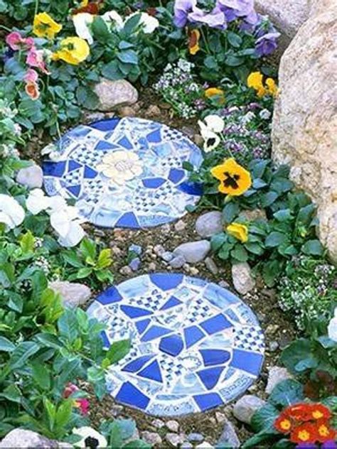 Round mosaic garden stepping stone photo