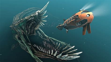 HD wallpaper: Submarine Monster Giant Underwater HD, orange submarine illustration | Wallpaper Flare