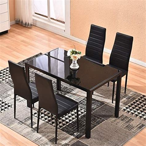 Black Glass Dining Table Set For 4 - Draw-u