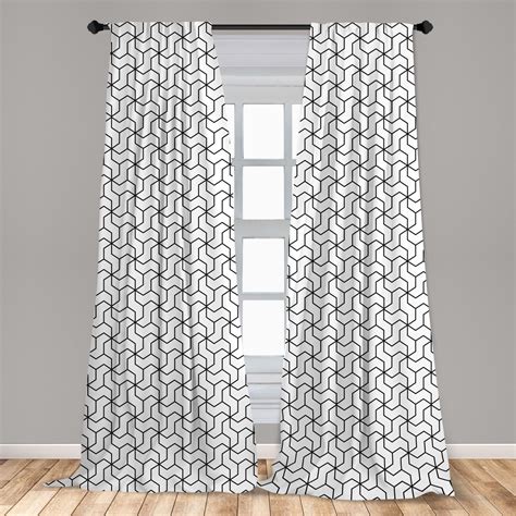 Black and White Curtains 2 Panels Set, Geometric Arrangement with ...