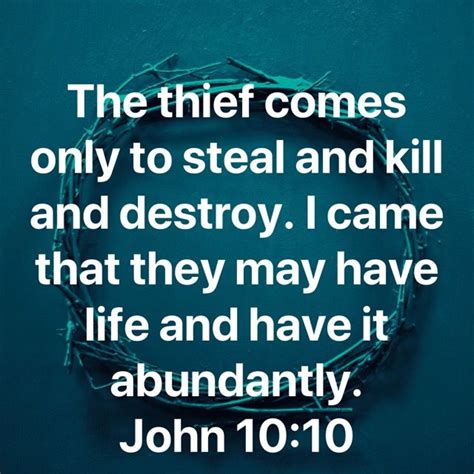 John 10:10 The thief comes only to steal and kill and destroy. I came that they may have life ...