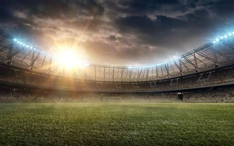 Soccer stadium 4. Soccer stadium with green grass and illumination # ...