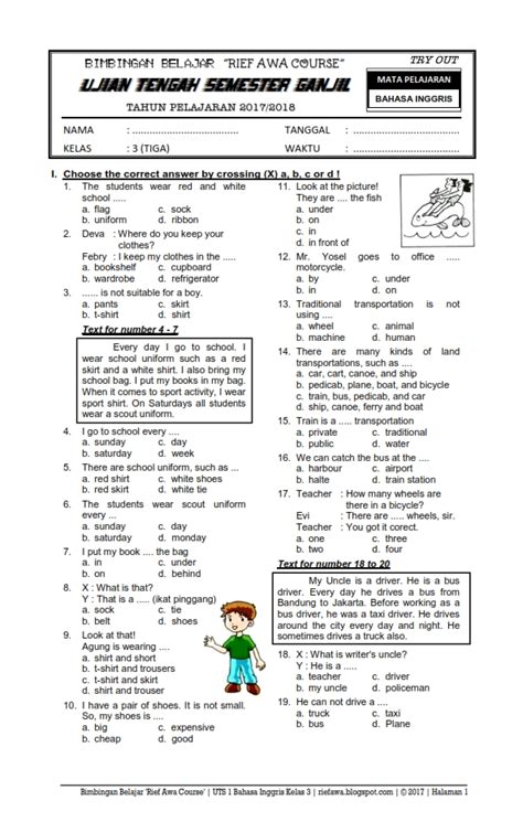 Soal Bahasa Inggris Untuk Sd Kelas 1 Semester 2 - kwlasopa