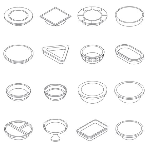 Plate icons set vector outline 12320831 Vector Art at Vecteezy