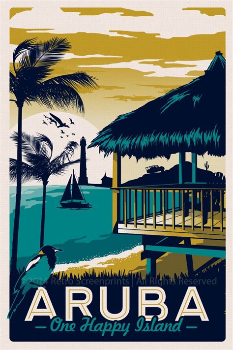 Aruba Retro Vintage Travel Poster beach by RetroScreenprints | Vintage travel posters, Travel ...