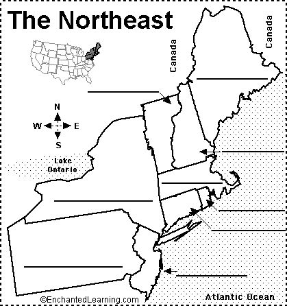 Label Northeastern US States Printout - EnchantedLearning.com