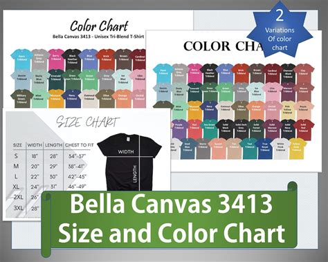 Bella Canvas 3413 Size and Color Chart Bella Canvas Size Chart Mockup Unisex T-shirt Mockup Size ...