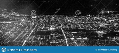 Night Aerial View of Melbourne Skyline from a Landing Airplane ...