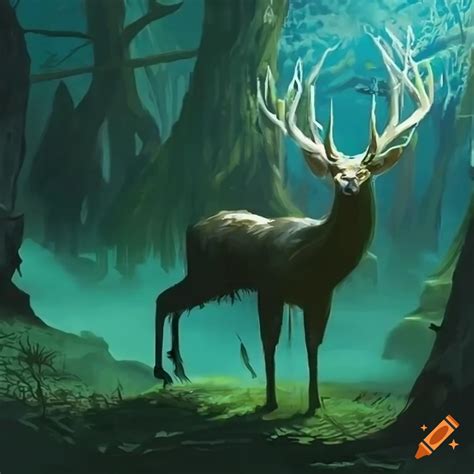 Spectral deer in an epic forest landscape