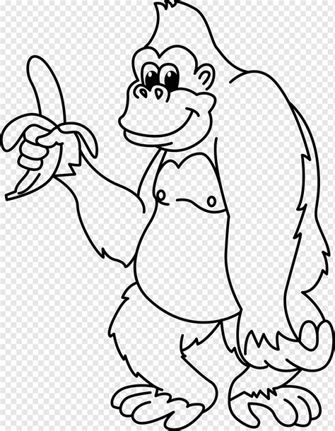 Funny gorilla with banana cartoon coloring page, png | PNGWing