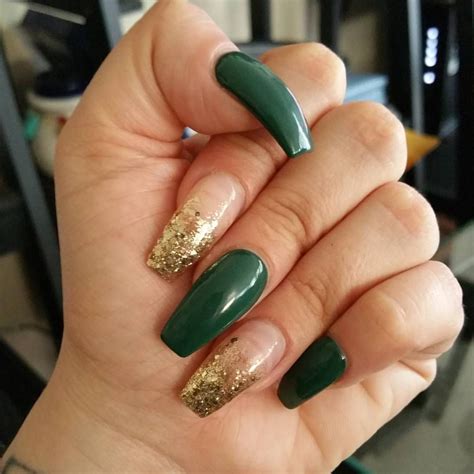 Green and gold nails | Gold nail designs, Gold nails, Green acrylic nails