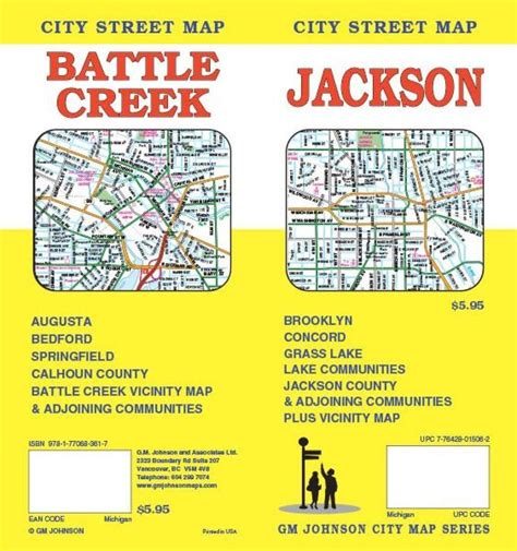 Battle Creek & Jackson, Michigan, Street Map by GM Johnson | Street map, Map of michigan ...