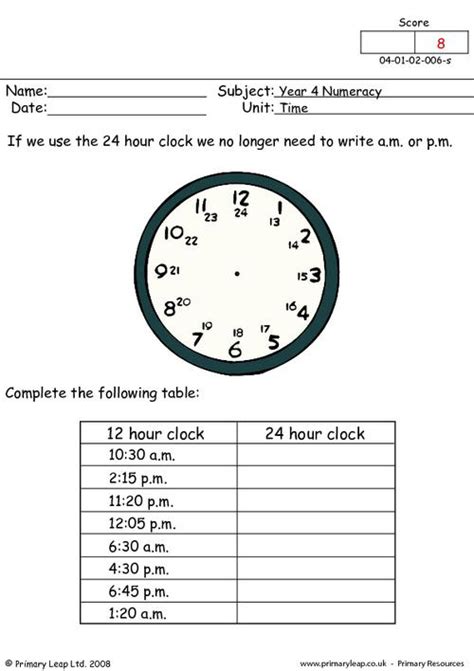 12-hour And 24 Hour Clock Worksheets