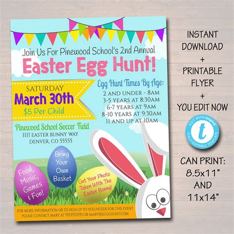 Easter Egg Hunt Event Flyer Invite | TidyLady Printables