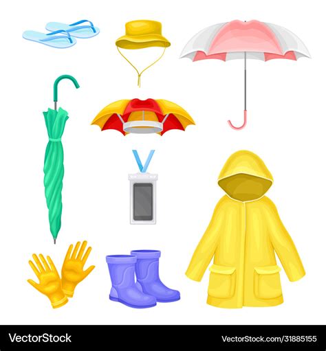 Waterproof clothes and things for rainy weather Vector Image