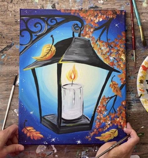 Lantern Painting - Fall Night - Step By Step Acrylic Tutorial Online | Arte en lienzo de ...