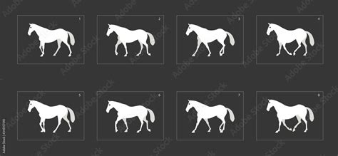 horse walk cycle animation. frame by frame classic horse walk animation sprite sheet for design ...