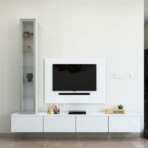 Compact TV Unit Minimalist Interior Design With Wall Mounted Storage | Livspace