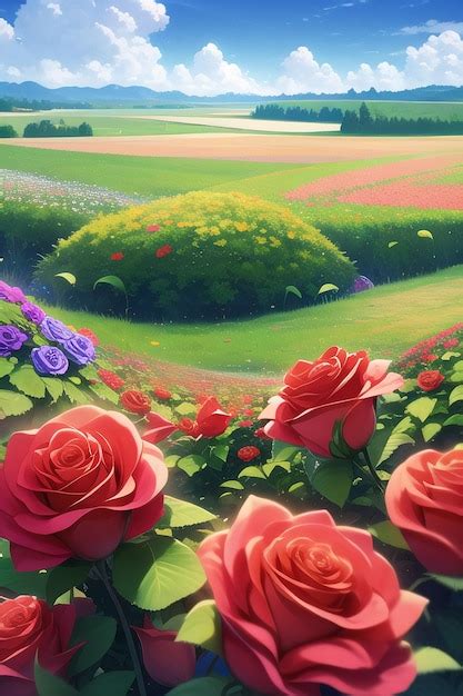 Premium AI Image | A painting of a field of roses