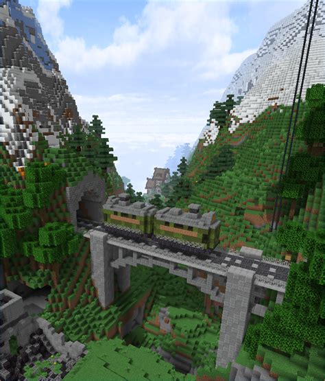 Train on a bridge between mountain ridges : r/Minecraft