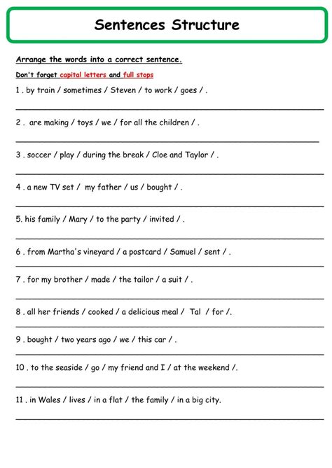 Sentence Structure online exercise | Teaching sentences, Writing ...