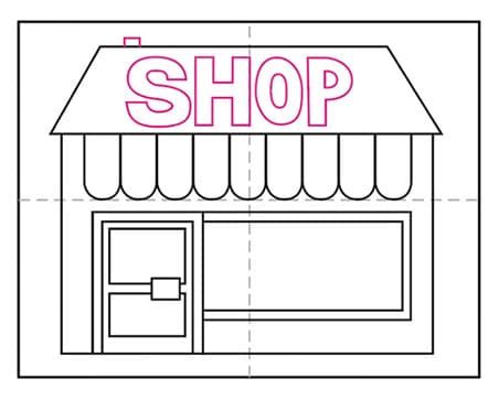 Easy How to Draw a Shop Tutorial and Shop Coloring Page