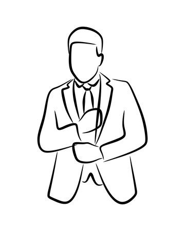 Premium Vector | Business man wearing suit blazzer line art silhouette