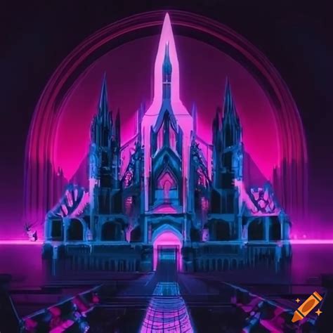 Synthwave-style cathedral on Craiyon