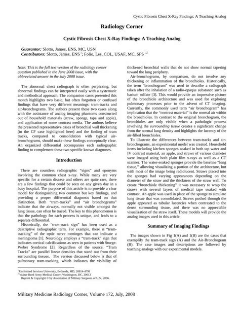 (PDF) Radiology Corner - DTICCystic Fibrosis Chest X-Ray Findings: A ...