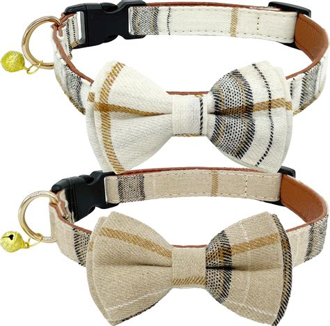 KUDES Plaid Dog Collar with Bow, 2 Pack/Set Adjustable Cute Dog Bow Tie Collars with Bell, Best ...